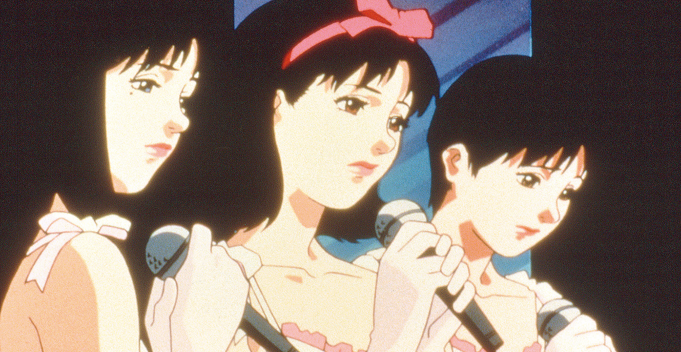 Drie geanimeerde Japanse zangeressen staan op het podium maar kijken verdrietig